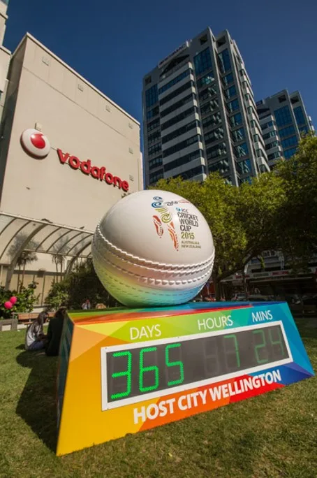 Large replica cricket ball manufactured for the 2015 ICC Cricket World Cup