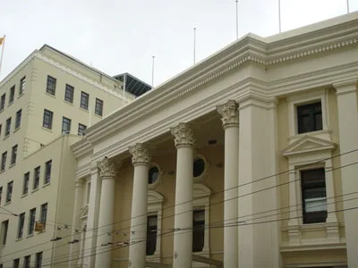 Restored Corinthian column capitals at Wellington Town Hall