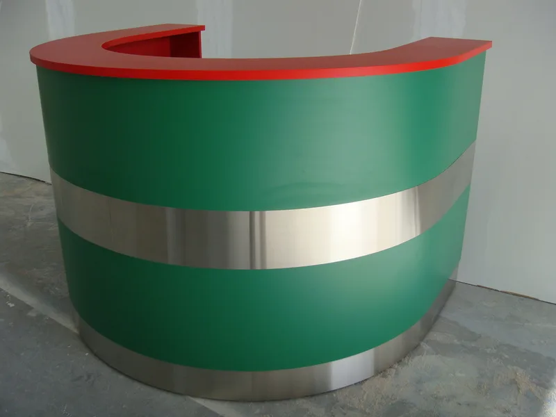 fibreglass terminal counter with stainless trim – modern airport design