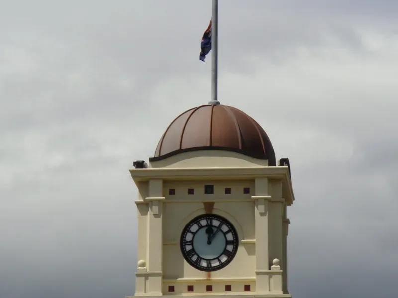 Fibreglass dome with copper-filled gelcoat on Feilding Clock Tower